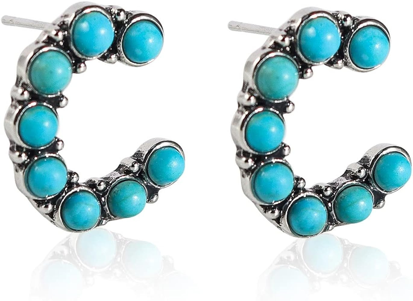 Western Earrings Natural Turquoise Dangle Metal Large Oval Earrings Vintage Statement Teardrop Ea... | Amazon (US)