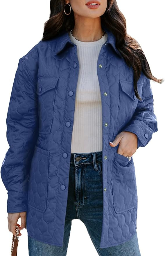 EVALESS Quilted Jackets for Women Lightweight Long Sleeve Button Down Puffer Jacket Warm Winter C... | Amazon (US)
