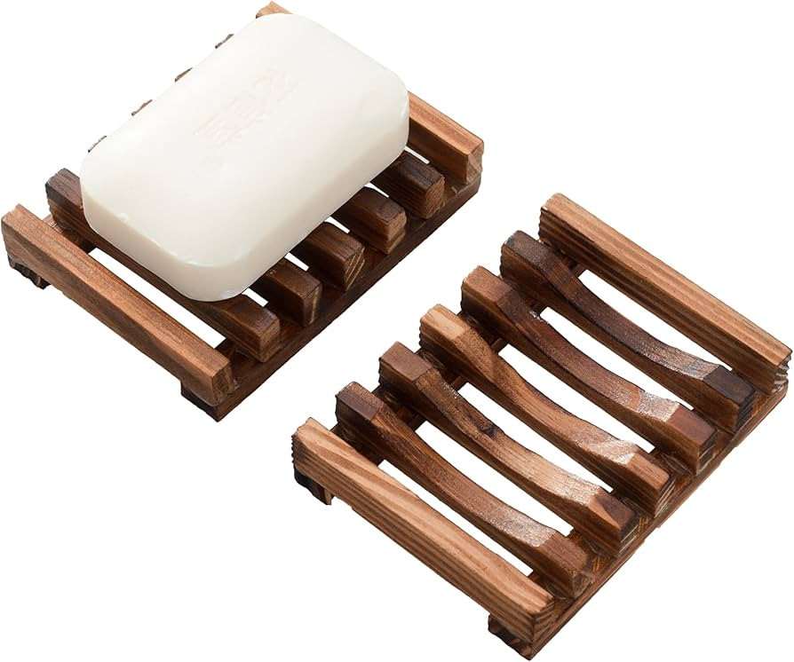 Wooden Soap Dish for Shower,Set of 2 Shower Soap Holder,Self draining Bar Soap Holder for Bathroo... | Amazon (US)