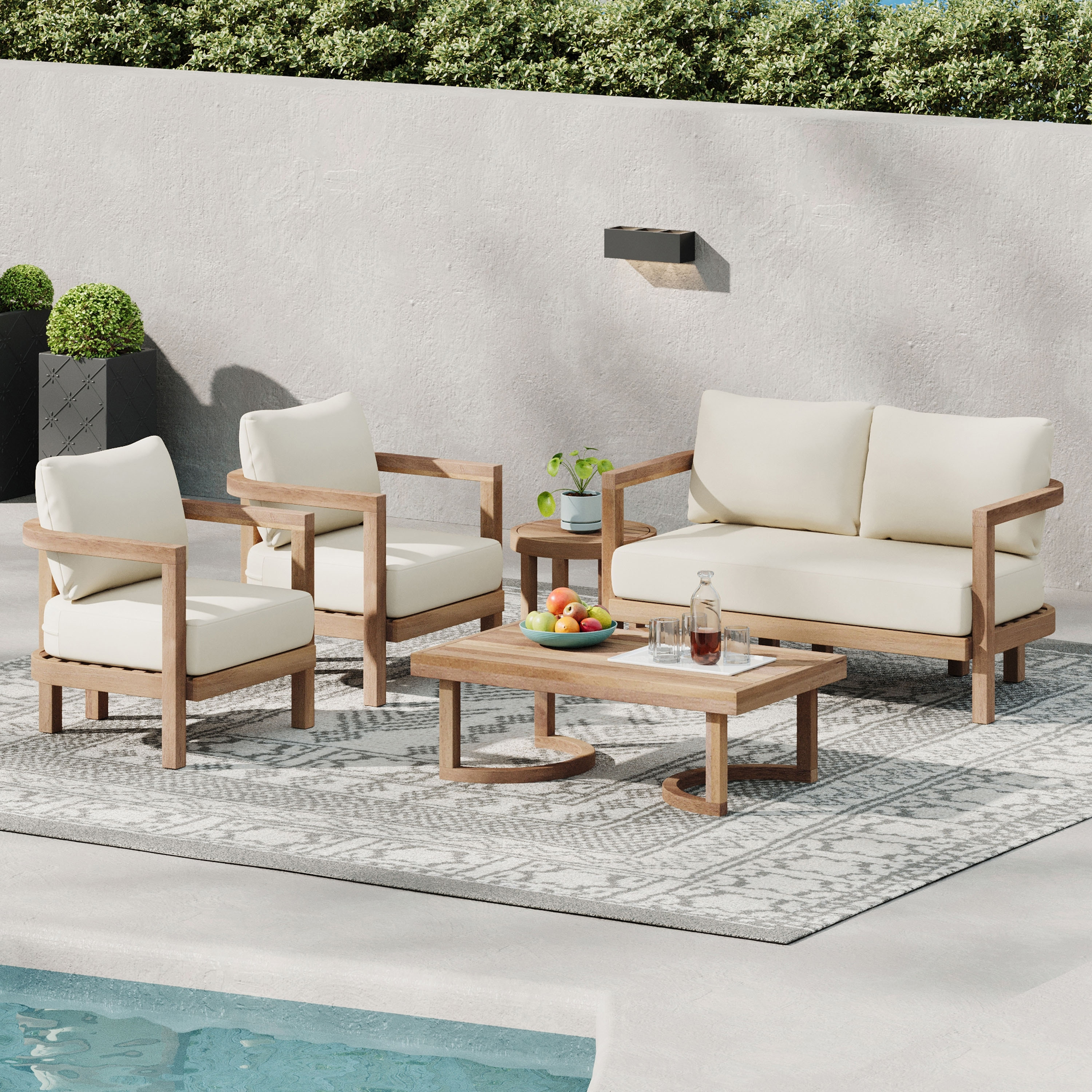 Wichita Outdoor 5-piece Acacia Wood Chat Set with Cushions by Christopher Knight Home | Bed Bath & Beyond