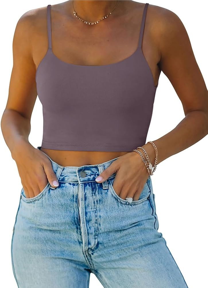 REORIA Women’s Sexy Adjustable Spaghetti Strap Double Lined Seamless Camisole Tank Yoga Crop To... | Amazon (US)
