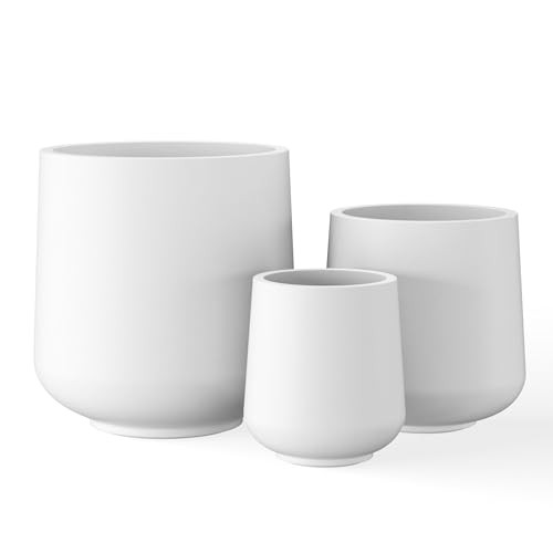 Kante 15.3"+11.6"+8.2" Dia Round Concrete Planter, Large Outdoor Indoor Planter Pots Containers with Drainage Holes and Rubber Plug for Home Garden Patio, Pure White | Amazon (US)