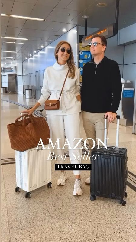 Amazon best seller travel luggage 
It’s stylish and so useful! I love the open compartment on the front. Love the cup and the phone holder . A lot less than Rimowa bags. 
It’s so smooth and light. Definitely one of my favorite Amazon finds. 

#LTKItBag #LTKOver40 #LTKTravel