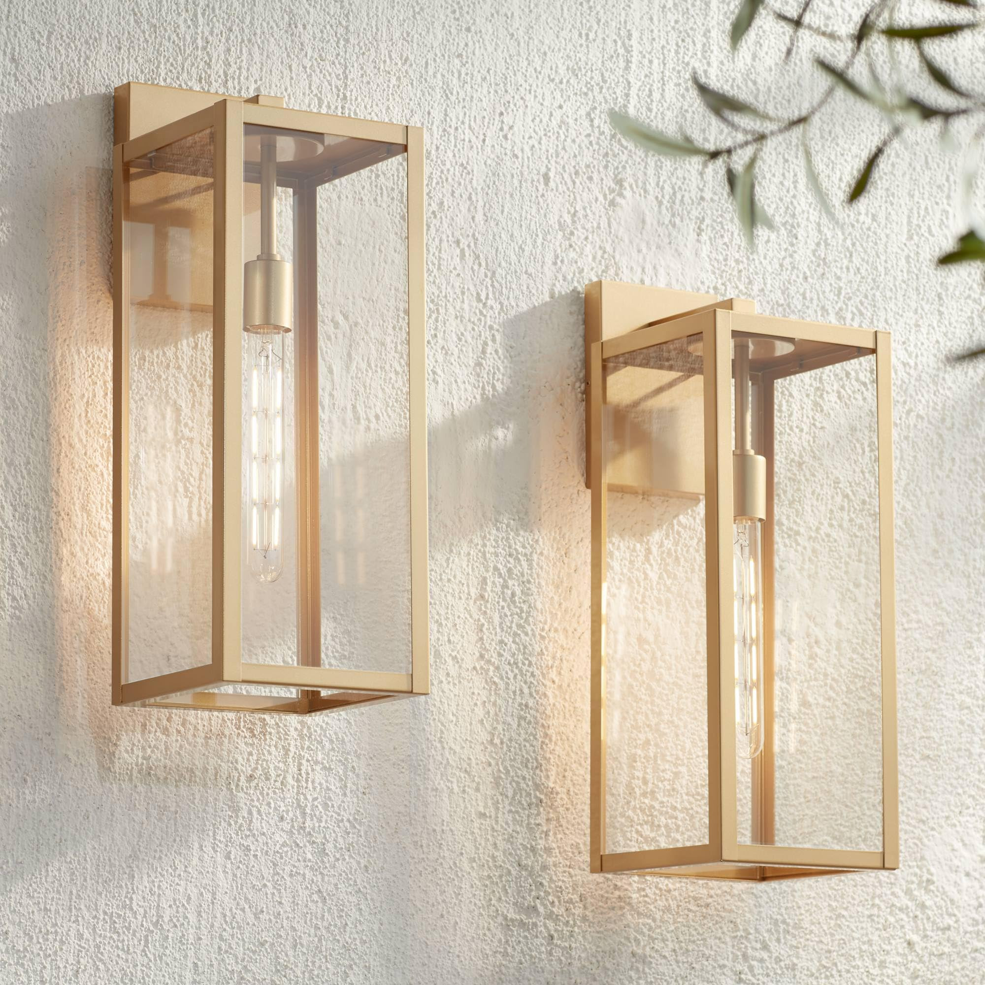 John Timberland Titan Modern Outdoor Wall Light Fixtures Set of 2 Soft Gold Rectangular Box Frame... | Amazon (US)