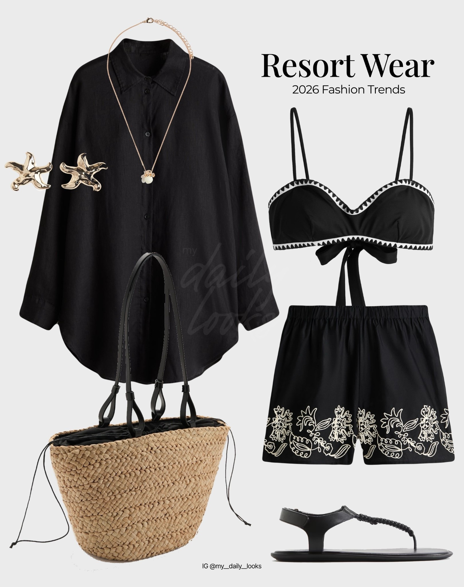Vacation outfits 🖤 

Tags: Summer style, summer inspo, holiday, vacation, beach holiday, vacation outfits beach, resort wear 2026, green italian summer set,  straw bag, leather sandals, linen shirt, embroidered shorts

#LTKsummer #LTKstyletip #LTKswimwear