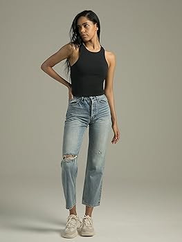 Colorfulkoala Women's High Neck Tank Tops Body Contour Sleeveless Crop Double Lined Yoga Shirts | Amazon (US)