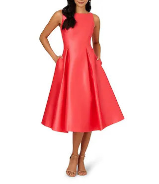 Boat Neck Sleeveless A-Line Taffeta Midi Dress | Dillard's