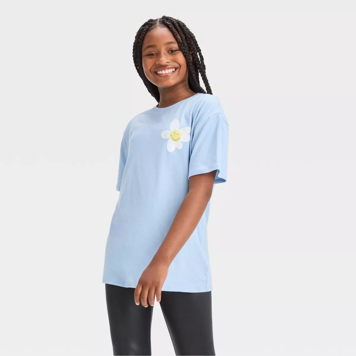 Girls' Short Sleeve Oversized 'Good Things' Graphic T-Shirt - art class™ Blue | Target