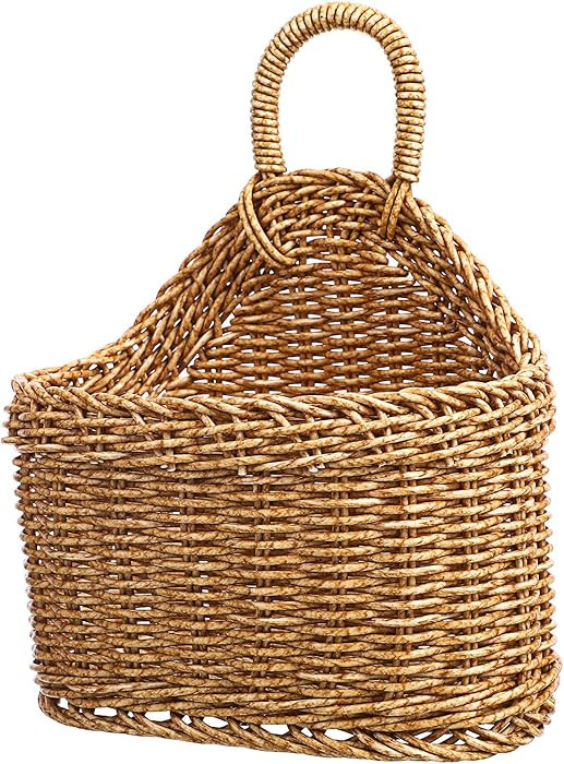 Cabilock Small Wall Hanging Basket, Boho Plastic Hand Woven Wall-Mounted Kitchen Storage Organize... | Amazon (US)
