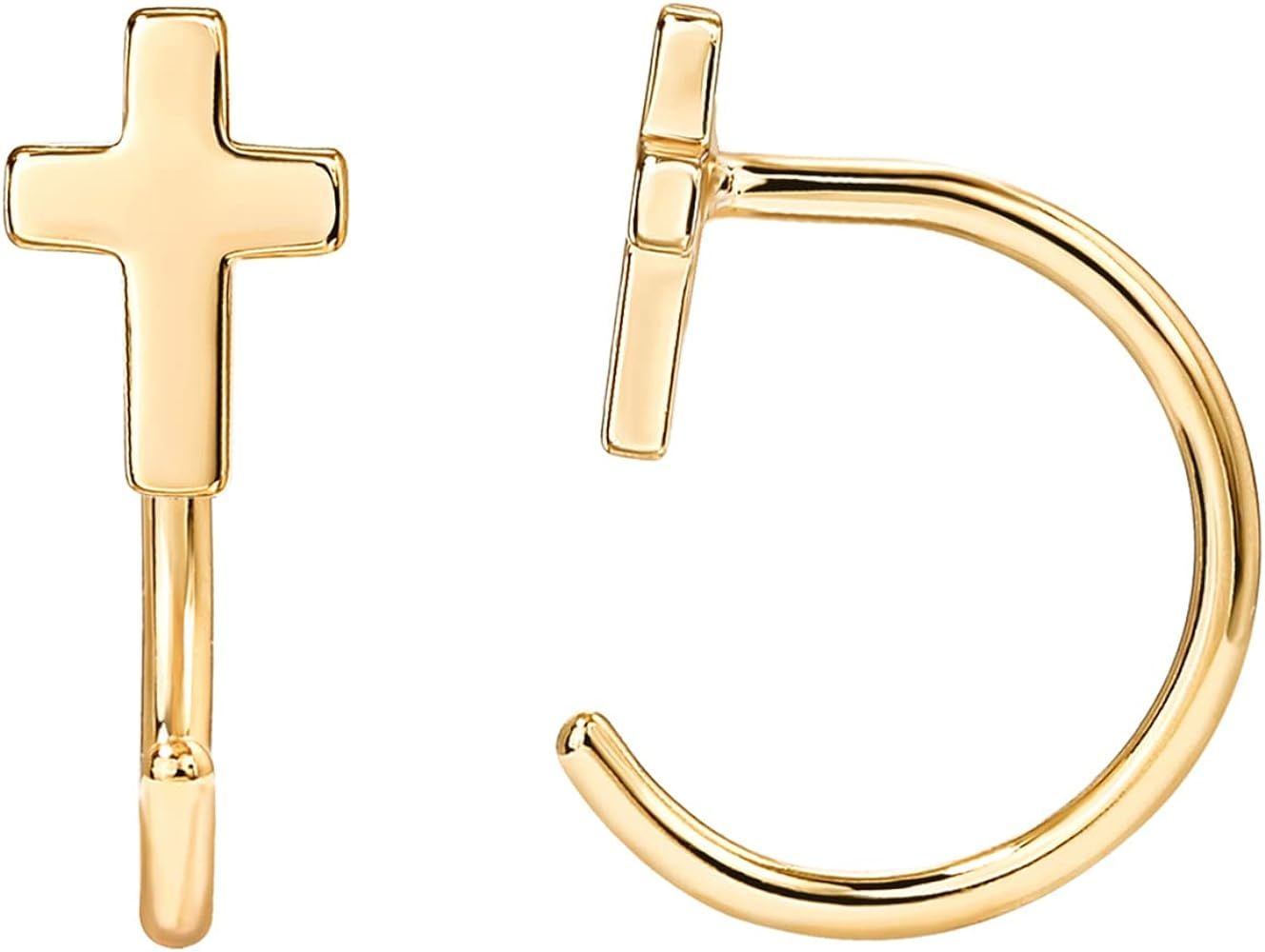 PAVOI 14K Gold Plated Girls Sterling Silver Earrings | Pave CZ Gold Cross Earrings for Women | Amazon (US)