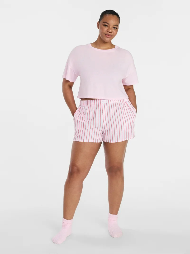 Joyspun Women's Woven Pajama Boxer Shorts, 3'' Inseam, Sizes XS-3X | Walmart (US)