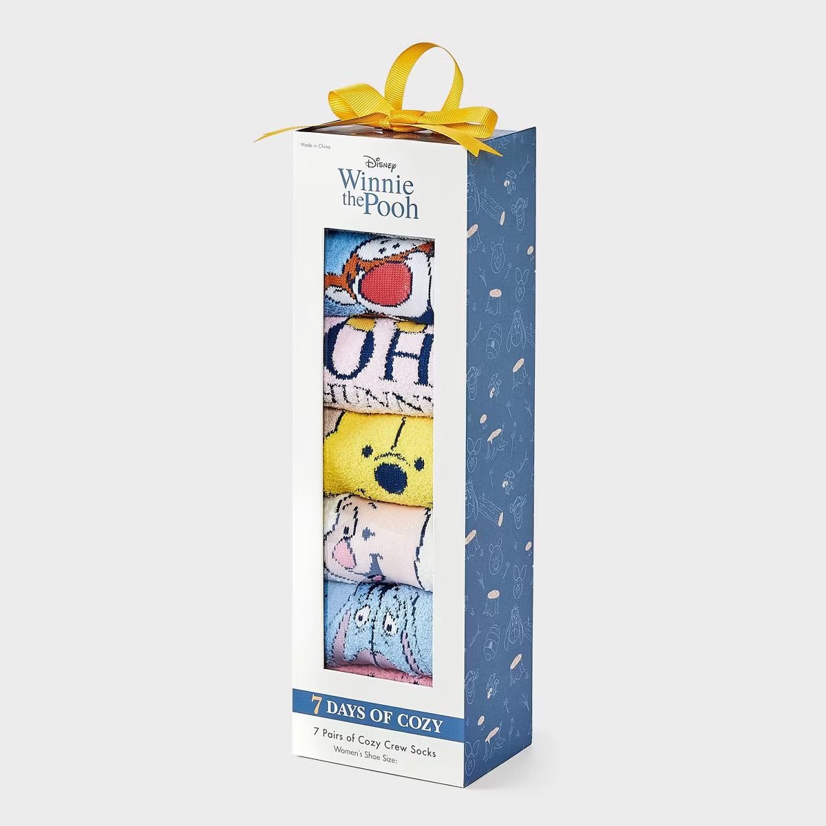 Women's Winnie The Pooh 7 Days of Cozy Crew Socks Gift Box - Assorted Color 4-10 | Target