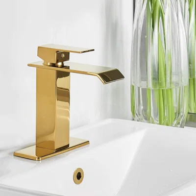 Brushed Gold Waterfall Bathroom Faucet – Single-Handle Sink Faucet with Pop-Up Drain, 1 or 3-Hole Installation, and 23.6-Inch Hoses | Wayfair North America