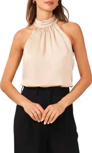 Pleated Mock Neck Satin Top | Nordstrom