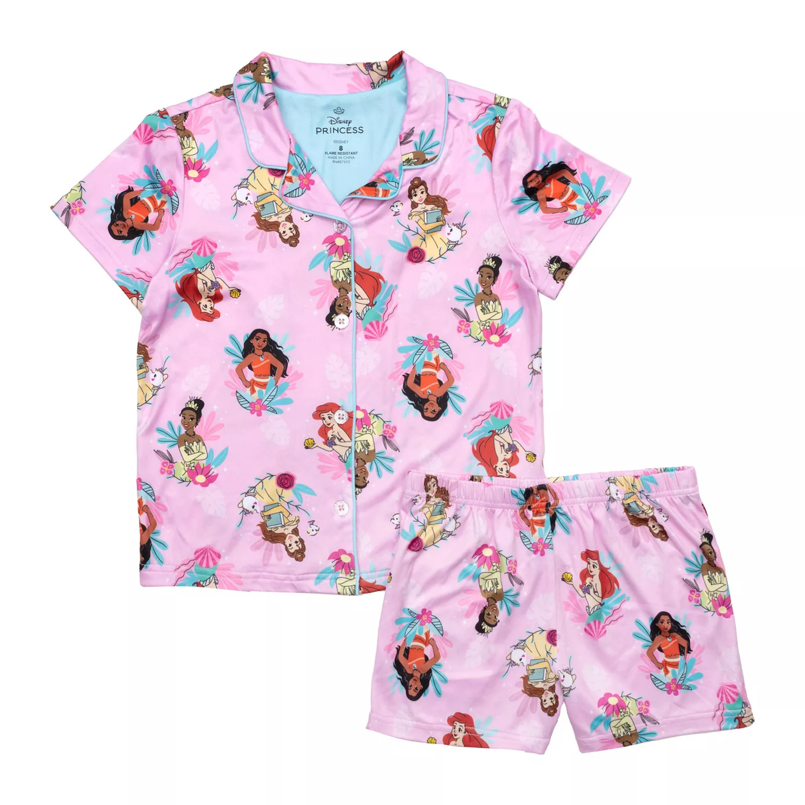 Disney Princesses Toddler Girl 2-Piece Short Sleeve Button-Down Pajama Top & Pajama Shorts Set, Toddler Girl's, Size: 2T | Kohl's