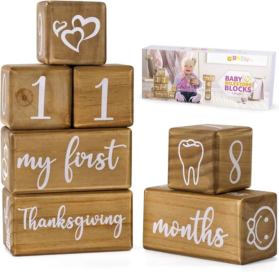 Baby Monthly Milestone Blocks for Boy or Girl, Milestones Age Photo Block Set for Baby Shower, Pr... | Amazon (US)