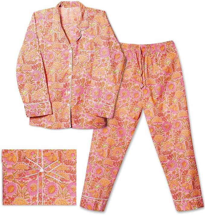 Huar Cotton Pajamas for Women Set - Luxurious Cotton Womens Pajama Sets - Long Sleeve Elegant and... | Amazon (US)