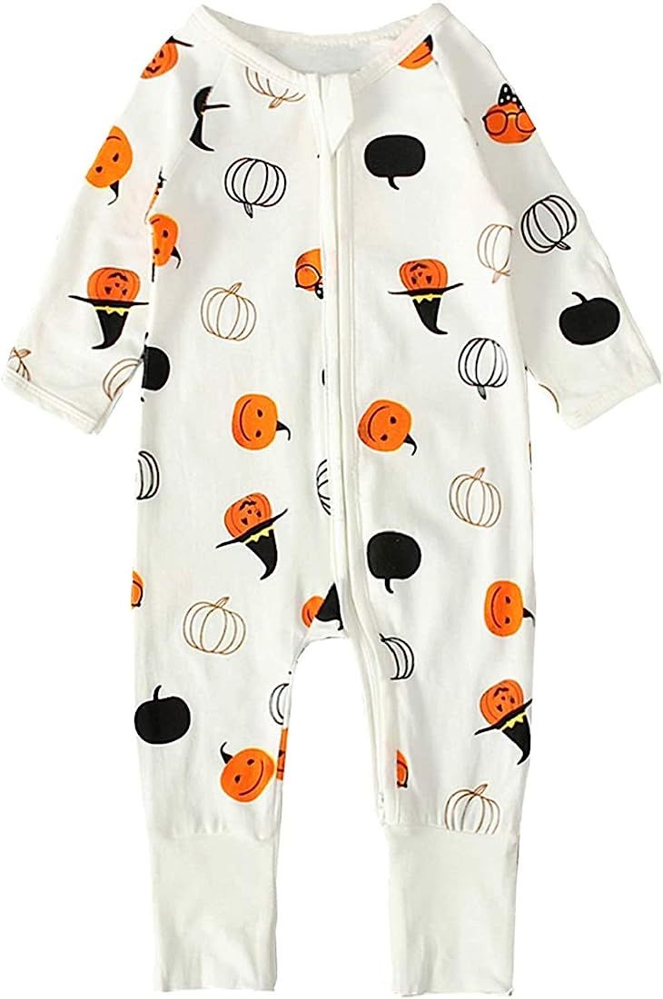 Baby Boys Girls Halloween Clothes Newborn Ghost Long Sleeve Romper Toddler Pumpkin Print Jumpsuit... | Amazon (US)
