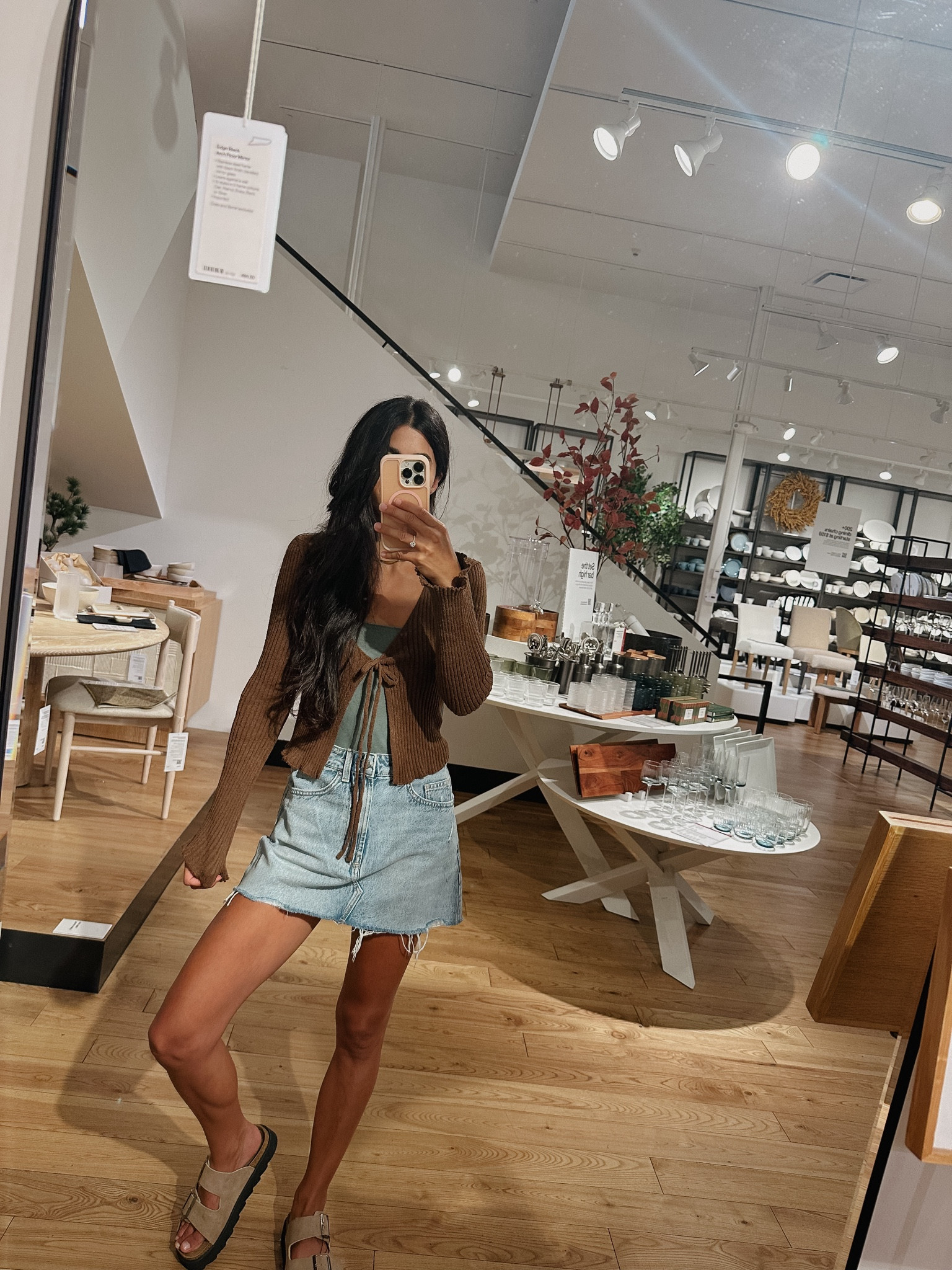 Fall tie sweater (s) 
Tube top (xs) 
Jean skirt (26)
Fall sandals 