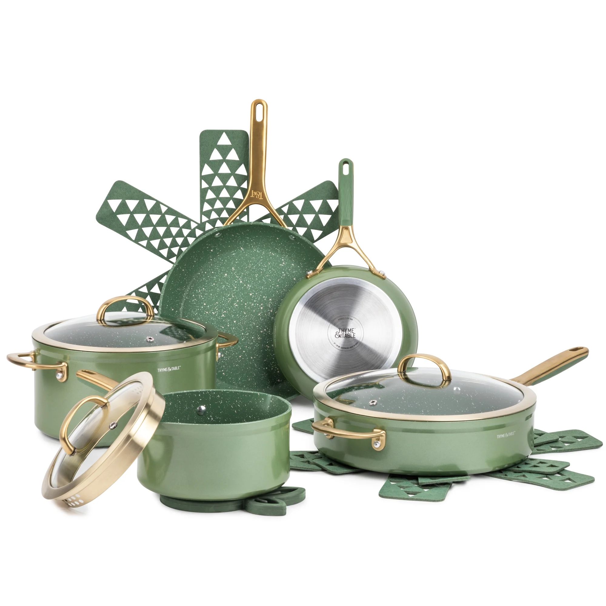 Thyme & Table Nonstick Supreme Cookware, 12-Piece Set, Olive - Walmart.com | Walmart (US)