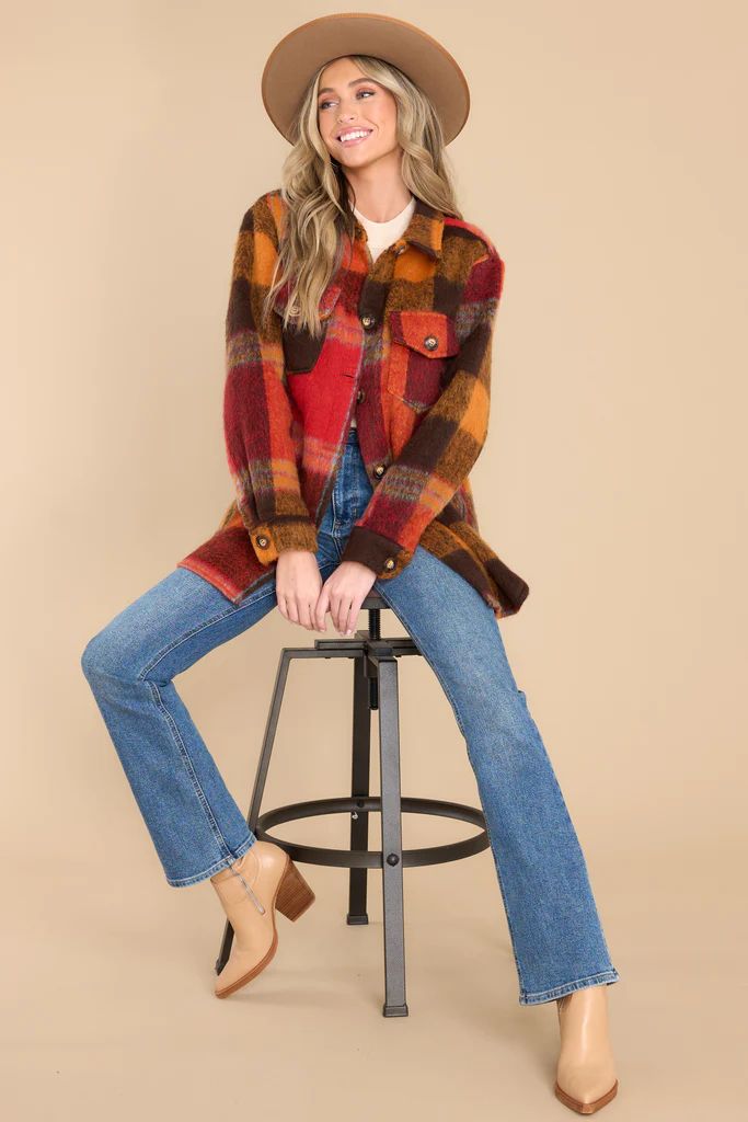 Mellow Out Chocolate Plaid Shacket | Red Dress 