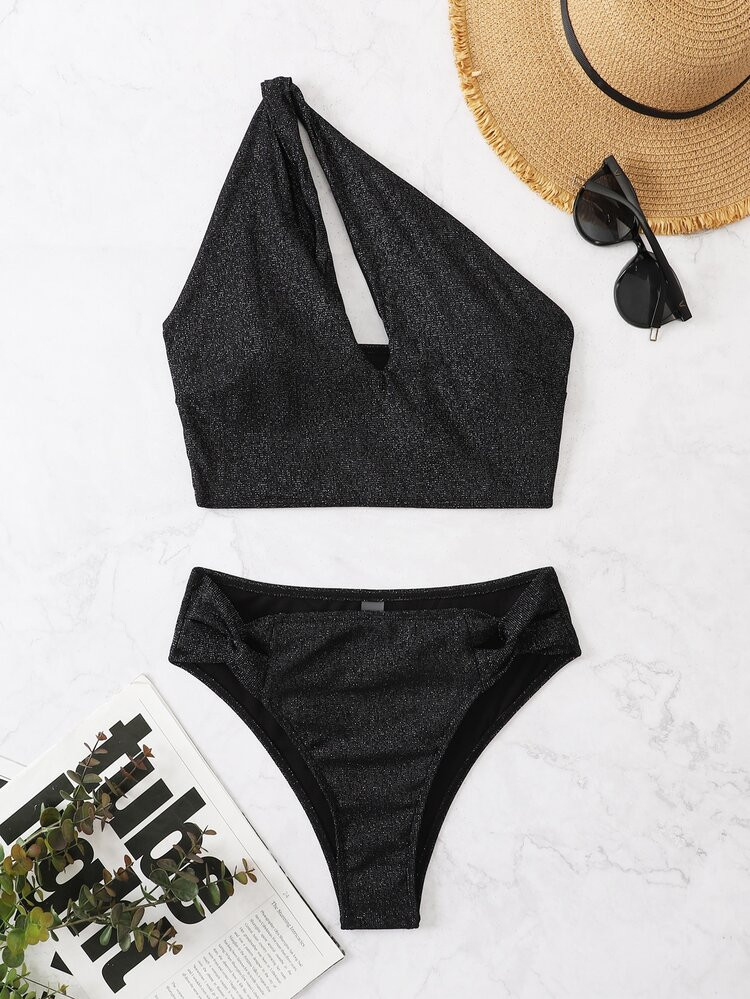 Glitter One Shoulder Bikini Swimsuit | SHEIN