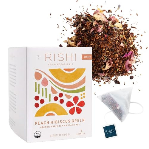 Rishi Tea Peach Hibiscus Green Houjicha Roasted Japanese Tea - Organic, Low Caffeine Sachet Bags With Hibiscus & Peach, Enjoy Hot Or Iced - 15 Count (Pack Of 1) | Amazon (US)