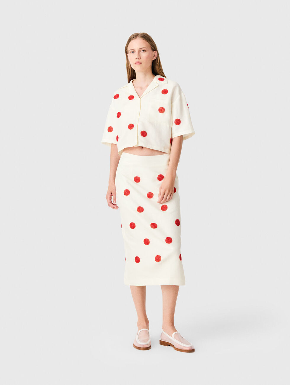 Embroidered linen and silk shirt White for Women | Maje | Maje US