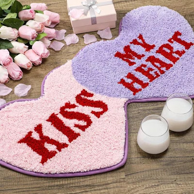 Valentine Heart Rug Double Heart Shaped Rug Decor Non Slip Bathroom Doormat Love Shag Shower Mat Bedroom Living Room Entrance Welcome Floor Decor 15.7 | Wayfair North America