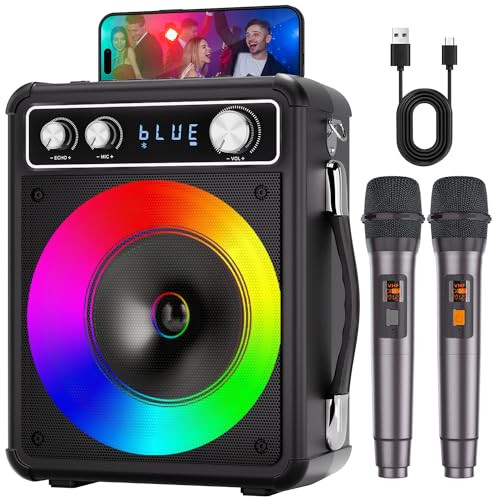 VOSOCO Karaoke Machine, Portable Bluetooth Karaoke Speaker with 2 Wireless Microphones, PA System for Adults Kids with LED Lights, Supports REC/FM/AUX/USB/TF for Home Party | Amazon (US)