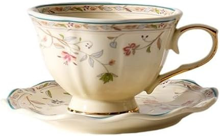 8 oz Vintage flower Ceramic cup and 6" saucer set with Brand customized stainless steel spoon Gif... | Amazon (US)