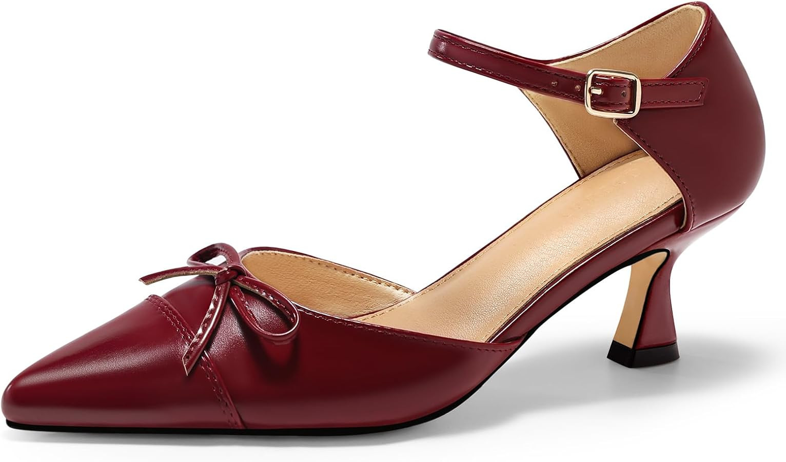 Coutgo Womens Bow Kitten Heels Low Heel Dress Shoes Closed Pointed Toe Ankle Strap D'Orsay Pumps | Amazon (US)