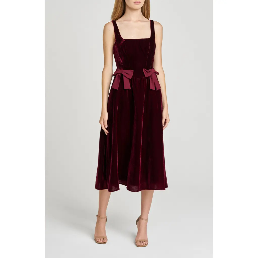 WAYF Ava Velvet Midi Dress in Scarlet at Nordstrom Rack, Size Small | Nordstrom Rack