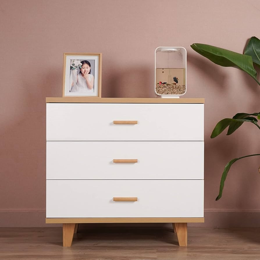 Henf 3 Drawers Chest Dresser for Closet, Wood Legs Storage Unit for Living Room and Hallway, Mid-... | Amazon (US)