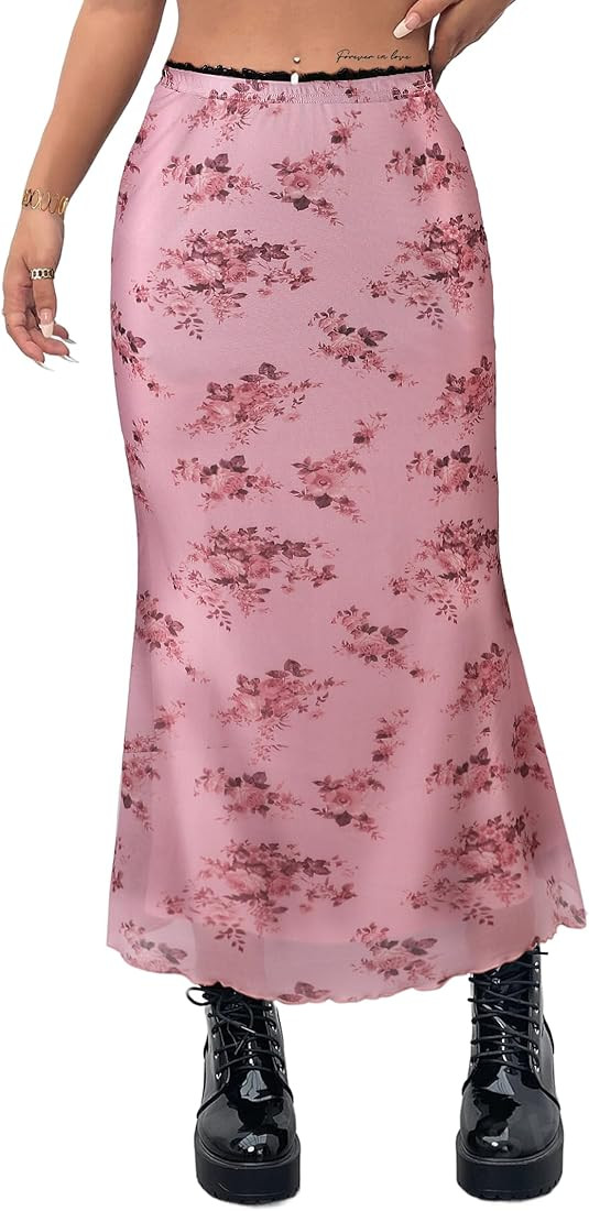 Avanova Women Ditsy Floral Bohemia Mesh Mermaid Skirt High Waist Summer Midi Skirts | Amazon (US)