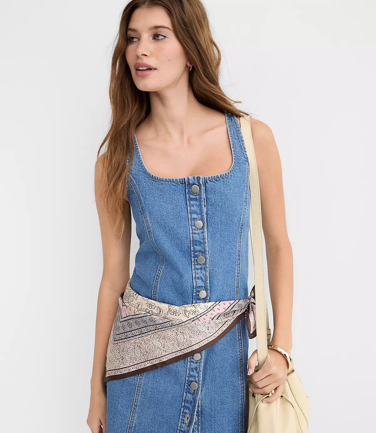 Denim Seamed Button Mini Dress in Classic Mid Wash | LOFT