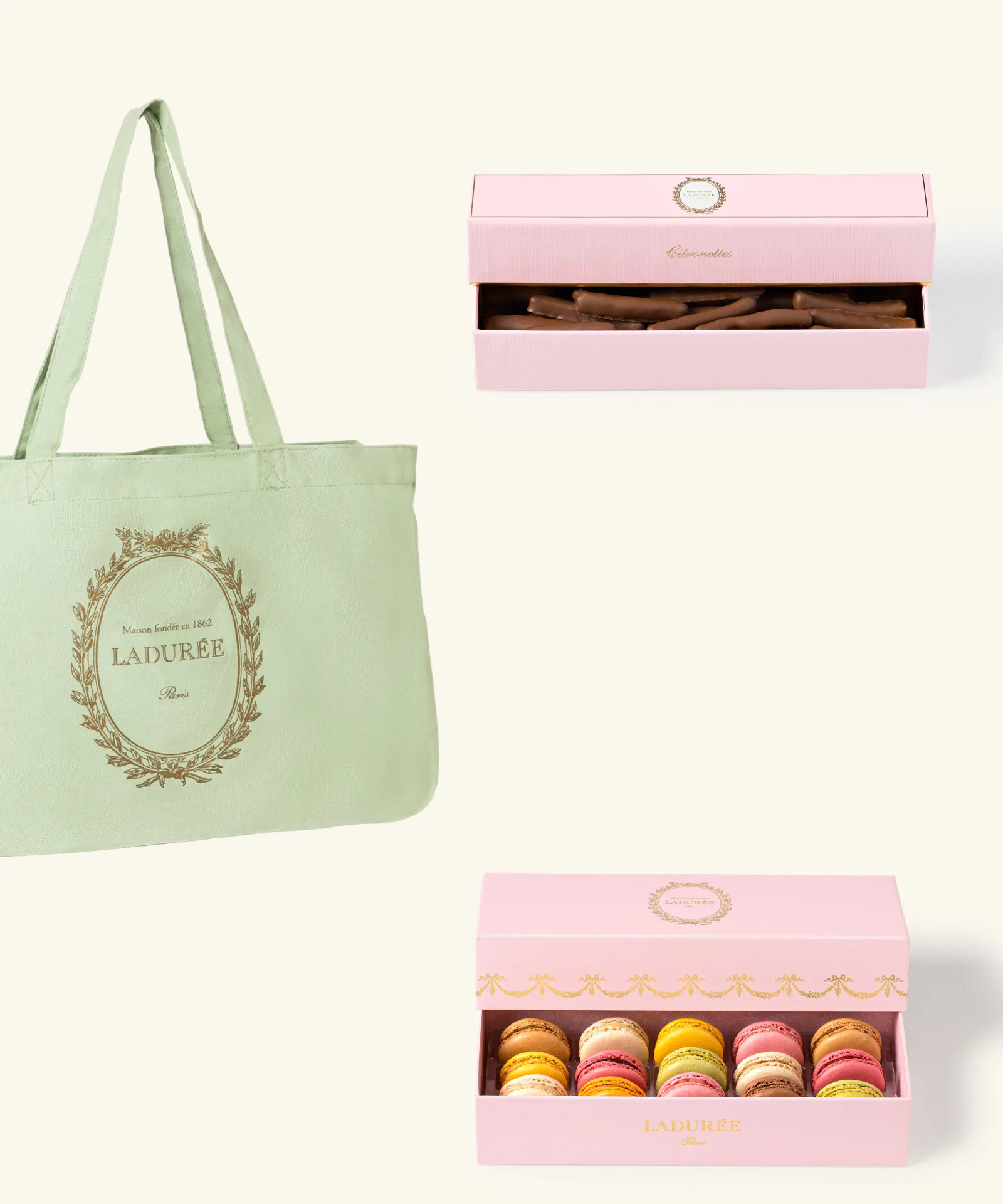 Ladurée Paris - Macarons + Candied Lemon Chocolate Gift Box | Goldbelly