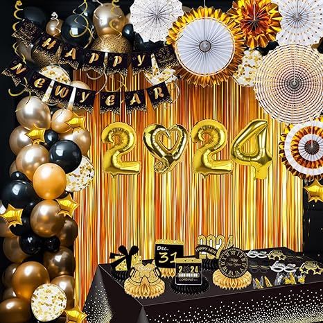 New Years Eve Party Supplies 2024, New Years Decorations Kit Includes 65 Balloons Arch, Foil Ball... | Amazon (US)