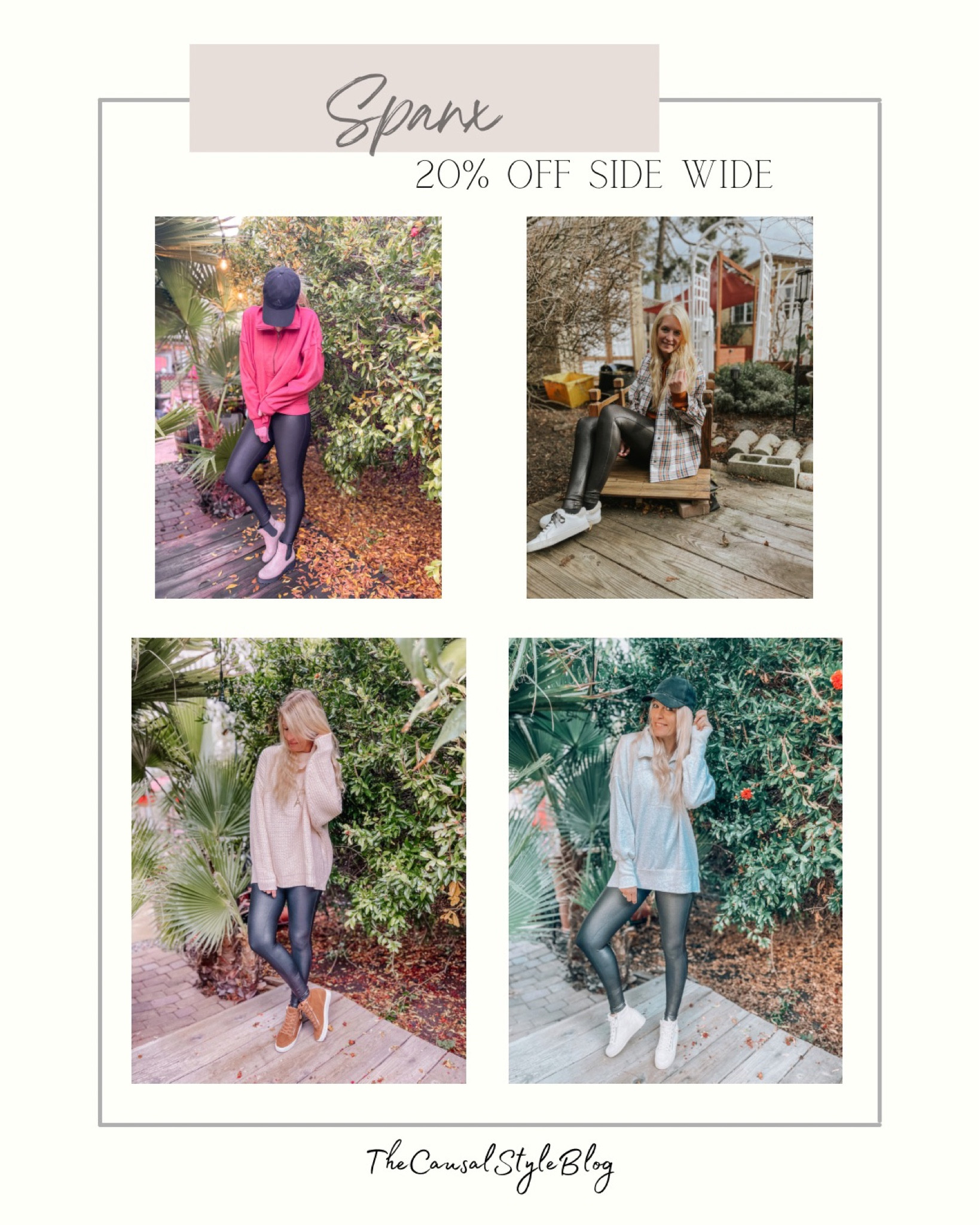 Spanx faux leather leggings, 20% off side wide! 
Wearing a small regular 



#LTKCyberweek #LTKsalealert #LTKunder100