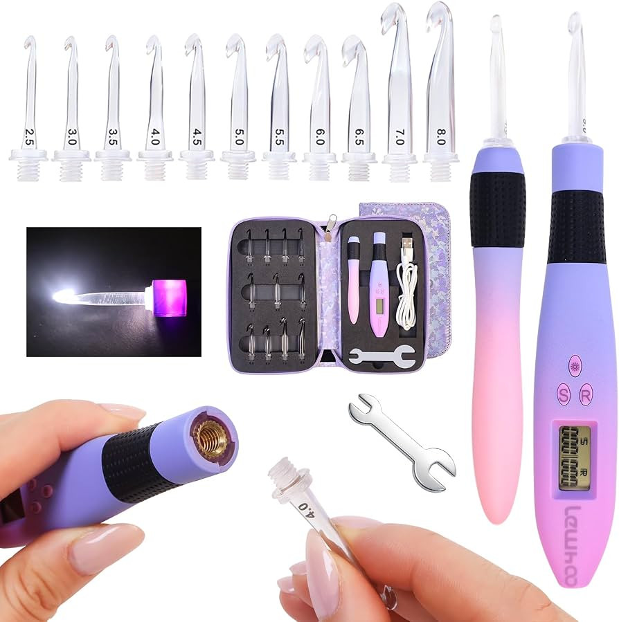 Lewhoo Lighted Crochet Hooks Set, 11 Size Light up Rechargeable Crochet Needle for Fluffy Yarn wi... | Amazon (US)
