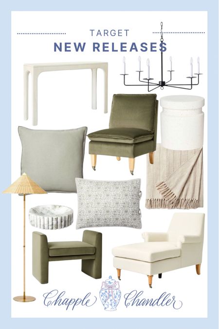Target NEW RELEASES !
Shop them now before they’re gone! Designer target collection preppy grandmillennial console table chandelier throw pillow double flange block print throw blanket ottoman green velvet chaise lounge marble dish wicker floor lamp end table nightstand bedside table

#LTKunder100 #LTKhome #LTKFind