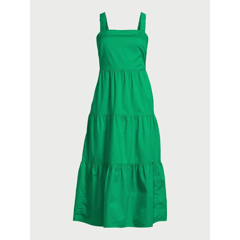 Free Assembly Women’s Cotton Tiered Midi Dress with Pockets, Sizes XS-XXL | Walmart (US)