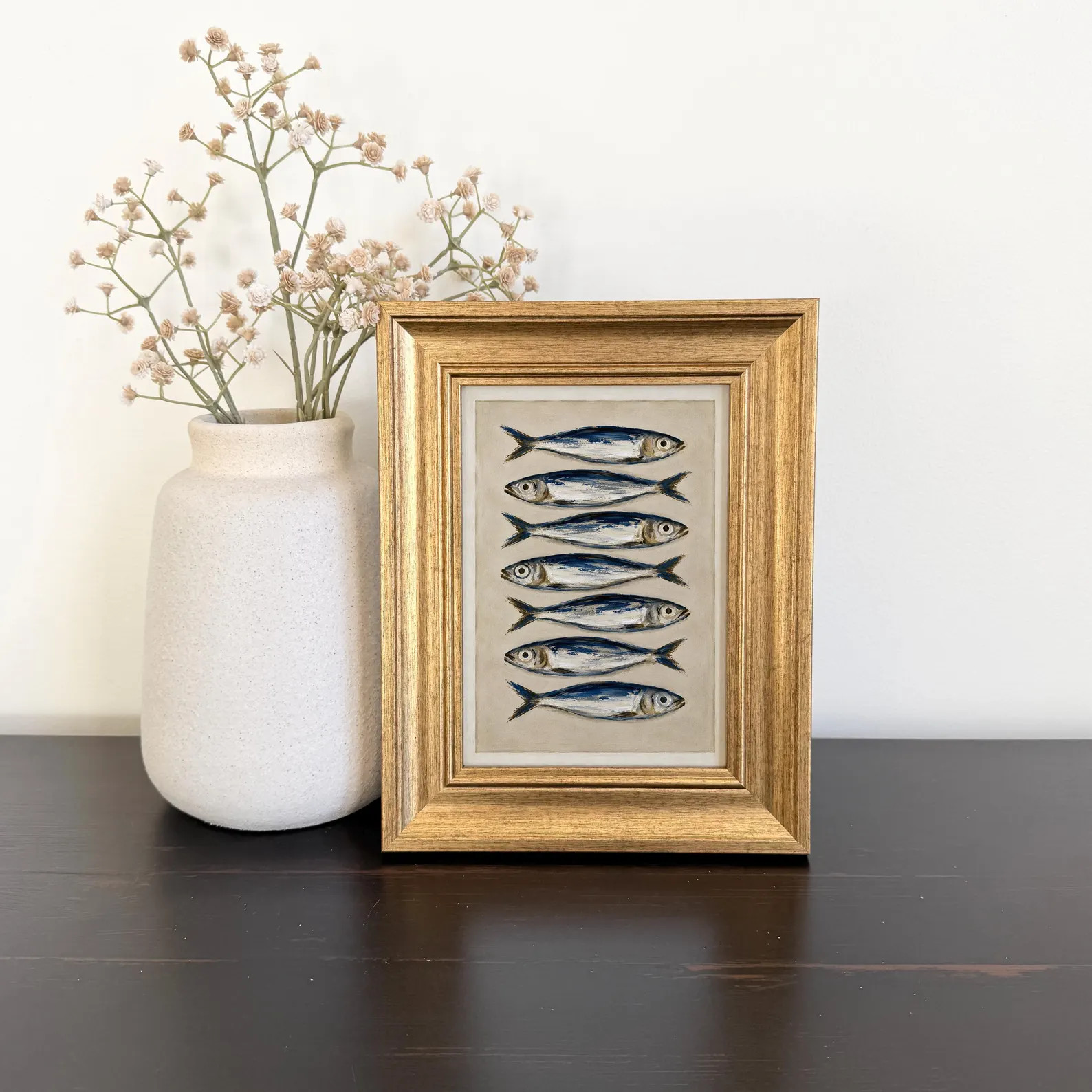 Small Framed Sardine Art, Abstract Fish Painting, Vintage Sardines Wall Art Print, Blue Kitchen A... | Etsy (Global)