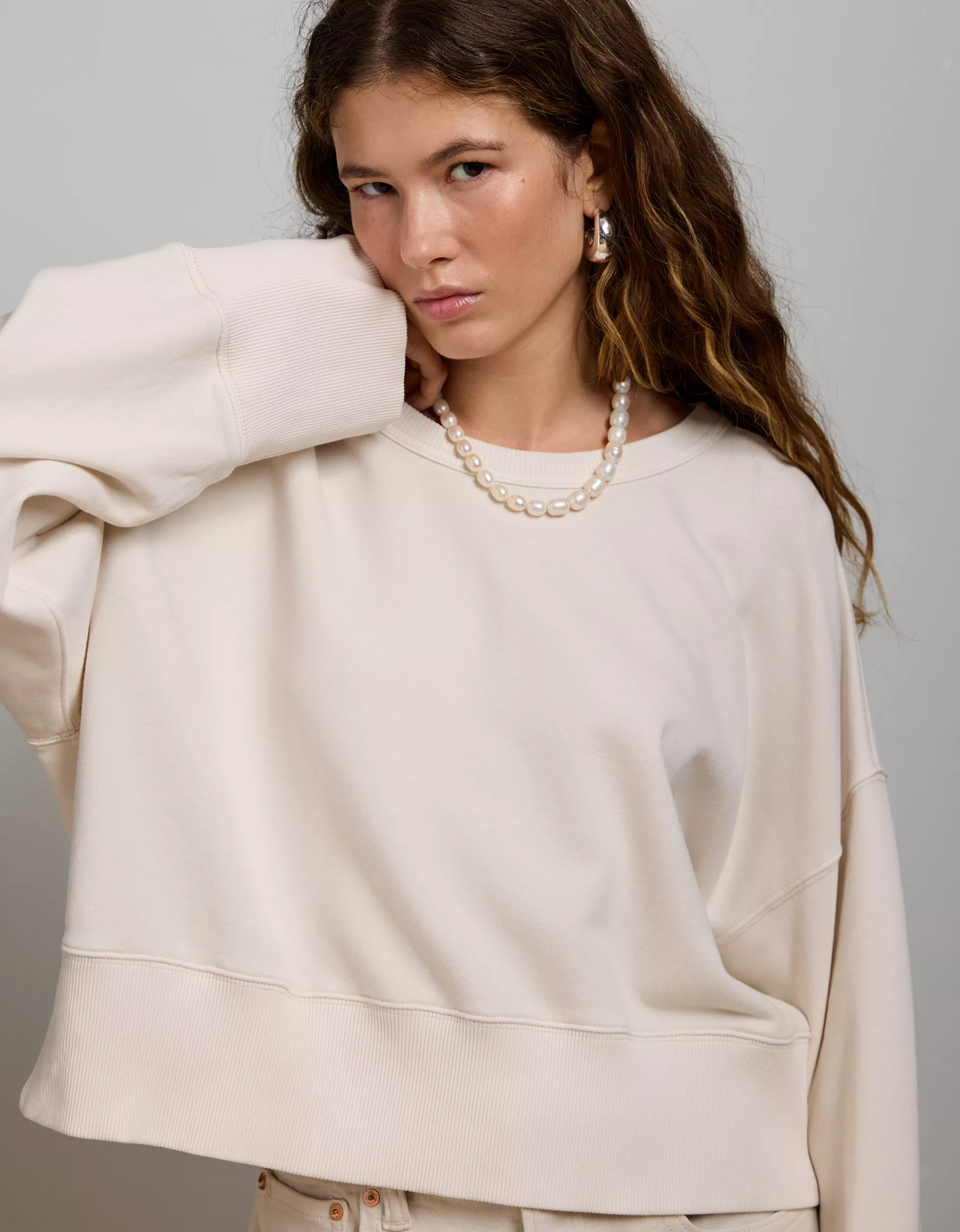 AE77 Premium Relaxed Cropped Sweatshirt | American Eagle Outfitters (US & CA)