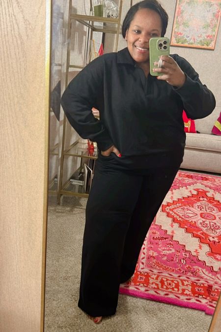 Black fleece top and wide leg pant set from Ava & Viv at Target 🎯 Wearing the size “X” in each piece. ADD TO CART 👏🏽  

#LTKunder50 #LTKcurves #LTKSeasonal