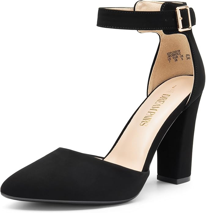 DREAM PAIRS Women's Chunky High Heels Dress Pumps Closed Pointed Toe Block Ankle Strap Shoes for ... | Amazon (US)