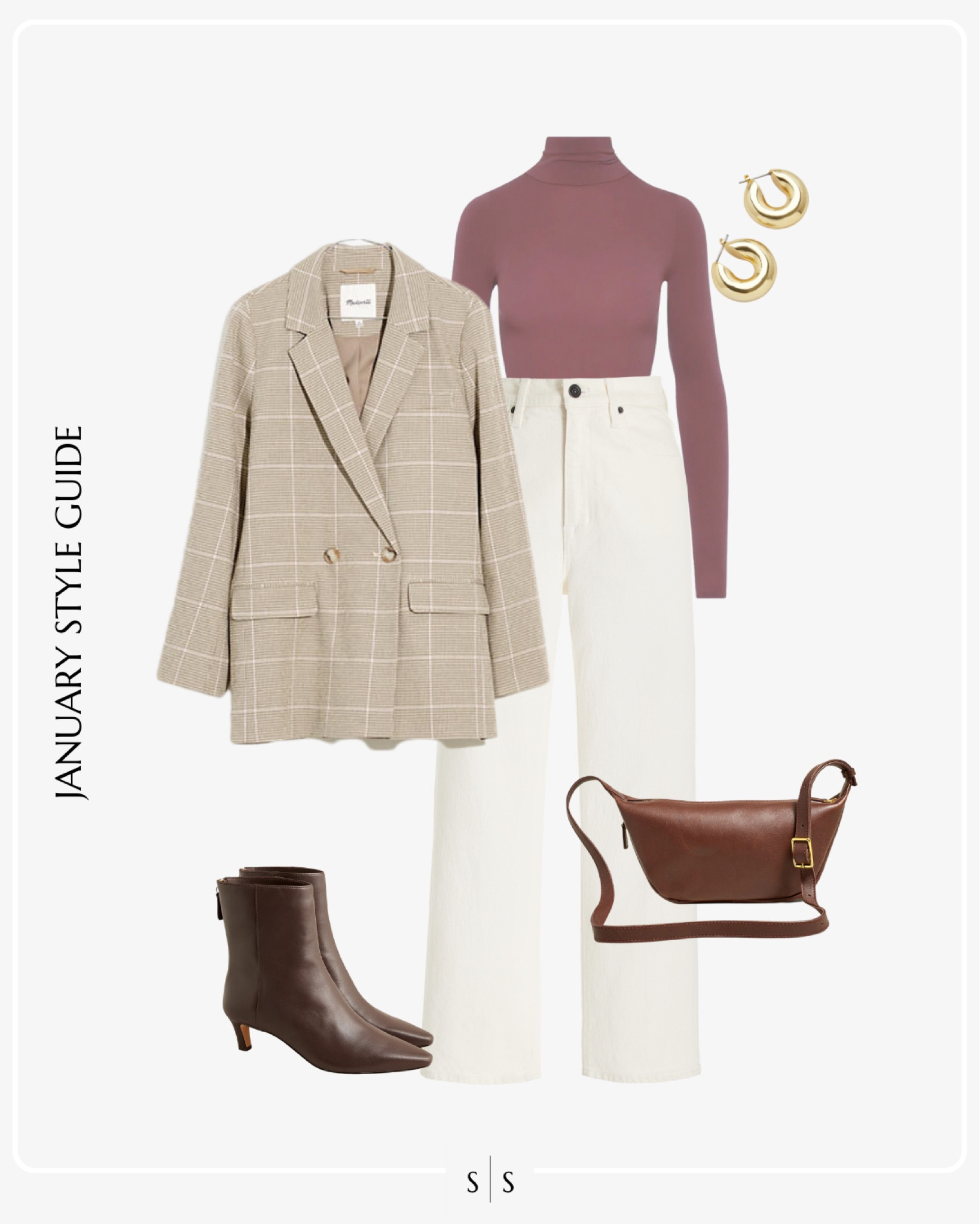 Monthly Style Guide: JANUARY Winter outfit looks to copy | white denim, oversized blazer, turtleneck bodysuit, kitten ankle boot, sling bag

#winteroufit #winterfashion #outfitidea 

#LTKStyleTip
