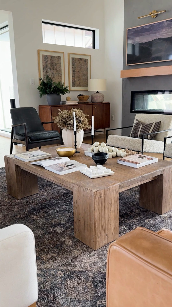 This rustic, organic coffee table is the perfect statement piece for our living room!