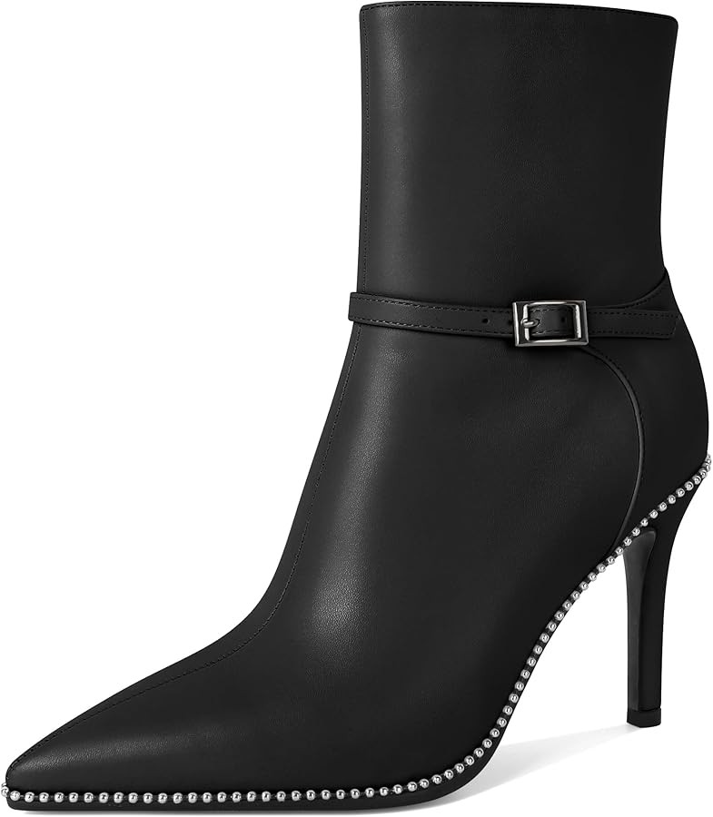 SAMMITOP Women's Pointed Toe Ankle Boots Sexy Stiletto High Heels Ankle Booties Buckle Strap Bead... | Amazon (US)