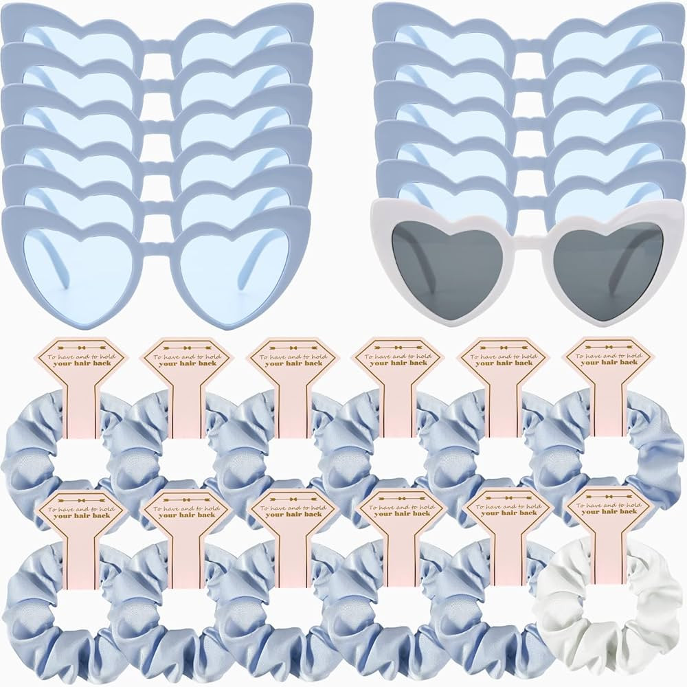 Loanzeg Satin Bridesmaid Scrunchies Bachelorette Hair Ties Set of 12 sunglasses Bridal Shower No ... | Amazon (US)